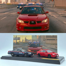 Load image into Gallery viewer, Rollin 1/64 Police Chase Scene two cars set (Ford Crown Victoria &amp; Subaru Impreza WRX)
