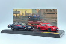 Load image into Gallery viewer, Rollin 1/64 Police Chase Scene two cars set (Ford Crown Victoria &amp; Subaru Impreza WRX)
