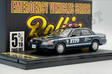 Load image into Gallery viewer, Rollin 1/64 Ford Crown Victoria Police Interceptor - New York Police Department NYPD Auxiliary (Chase Car)
