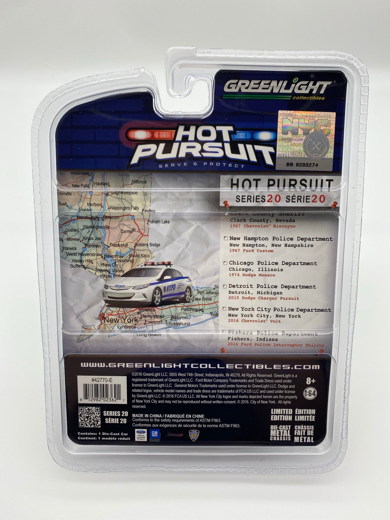 Greenlight 1/64 Hot Pursuit Series 20 - 2016 Chevrolet Volt - NYPD 