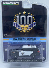 Load image into Gallery viewer, Greenlight 1/64 2021 Ford Police Interceptor Utility- New Jersey State Police 100th anniversary troop car
